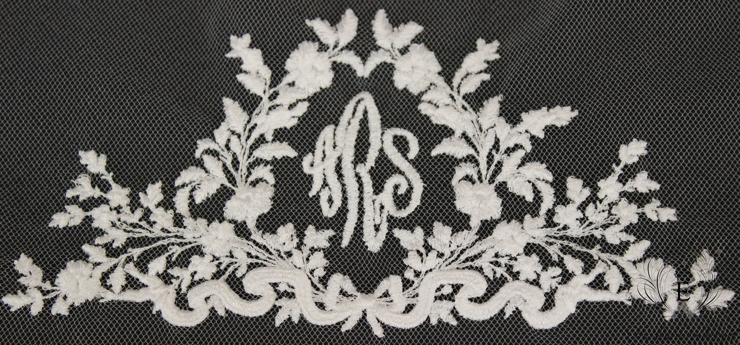Detail of Machine Embroidered Bridal Veil by Colleen Bell and design by Anna Bove Embroidery