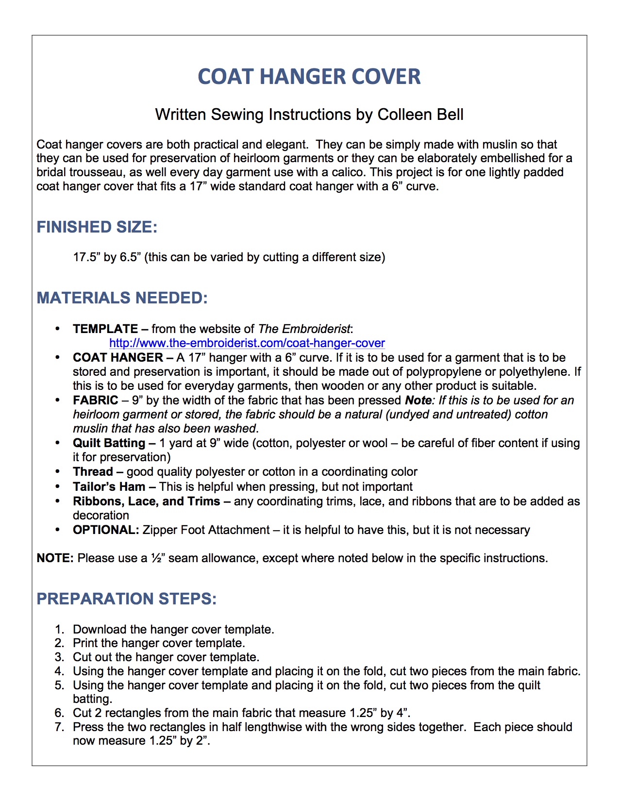Coat Hanger Cover Written Instructions