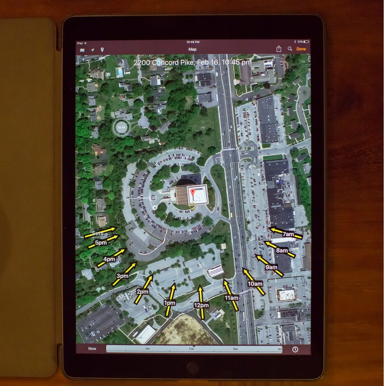 Sun Seeker app on my iPad pro, I can have a good idea of what I will be looking at on the day of the shoot. If I am shooting this building street side and I want light on the face of the building then I better shoot before 10am. As the seasons change the angle changes but then so does foliage, so there is a lot to consider when getting the optimum architectural shot.