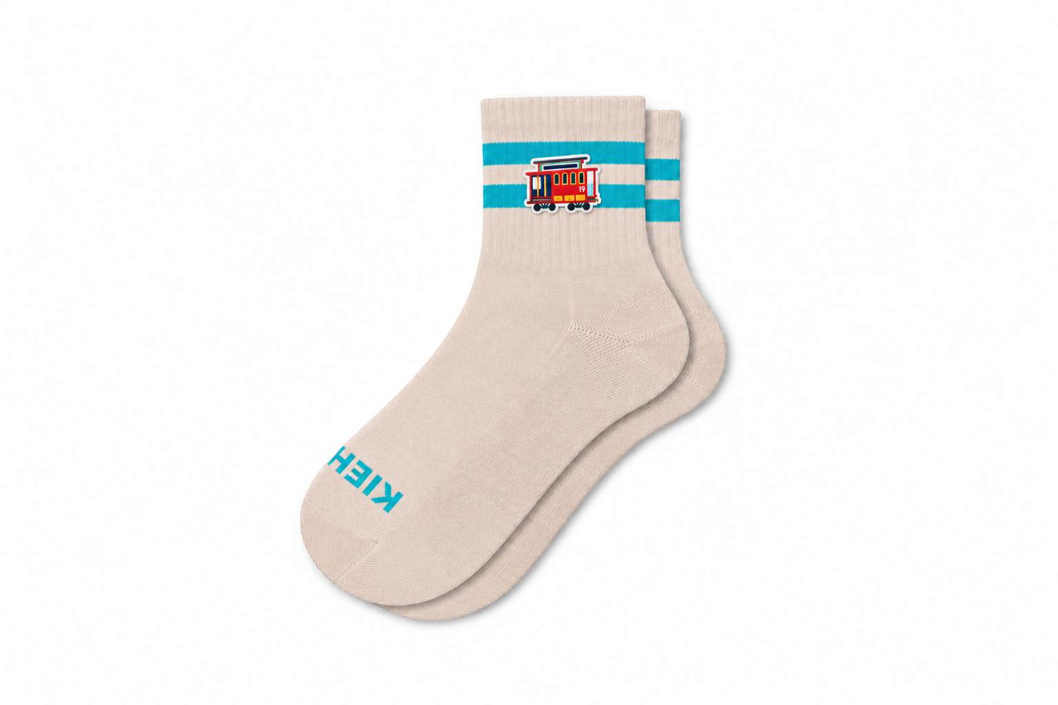 Beige Teal-Striped Cable Car Socks.png