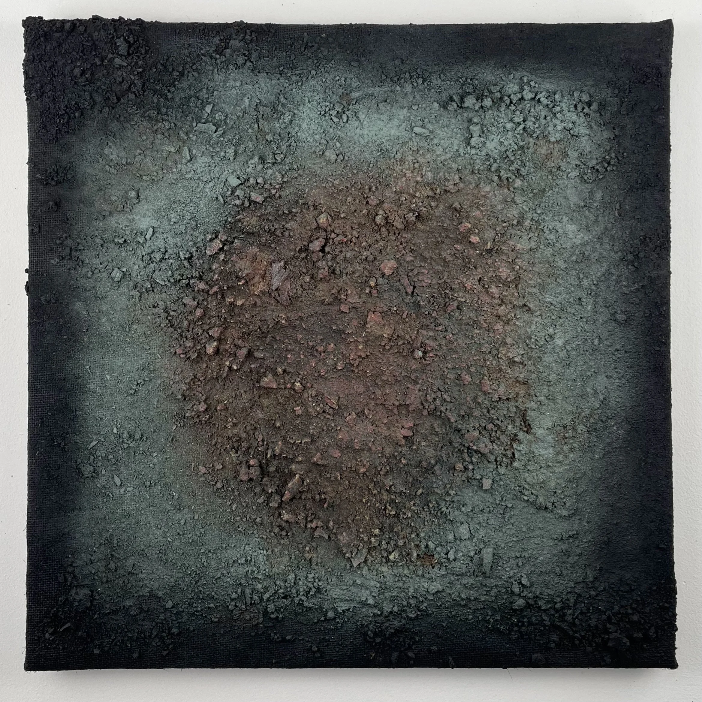  Erasure     2024 ash + acrylic on burlap 24×24in &nbsp;61×61cm 