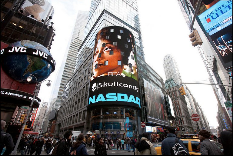  Rita J in Times Square NYC 2010. Skullcandy Ad. 
