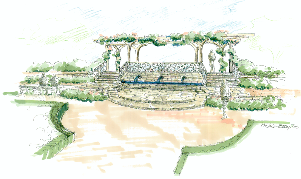 Concept sketch of the entrance to the SCBG Rose Garden