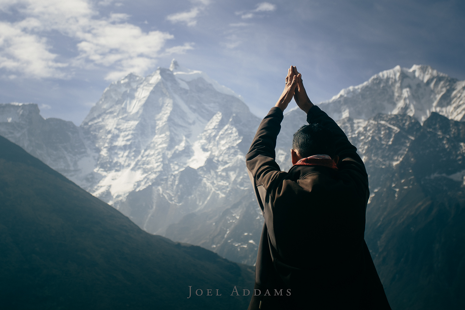 Morning Yoga with our Sherpa guides out of Pangboche. Photo by Joel Addams
