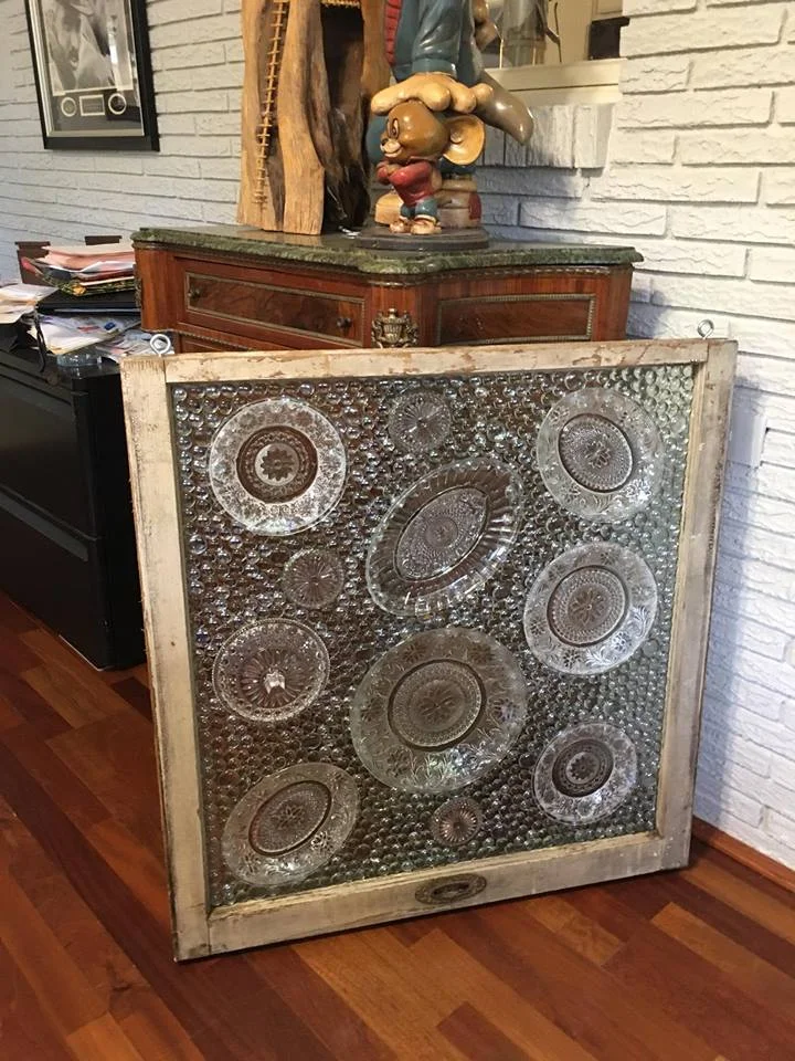 **Helping Angels Signature Item** One of a Kind Antique window Frame with candy dish Mural