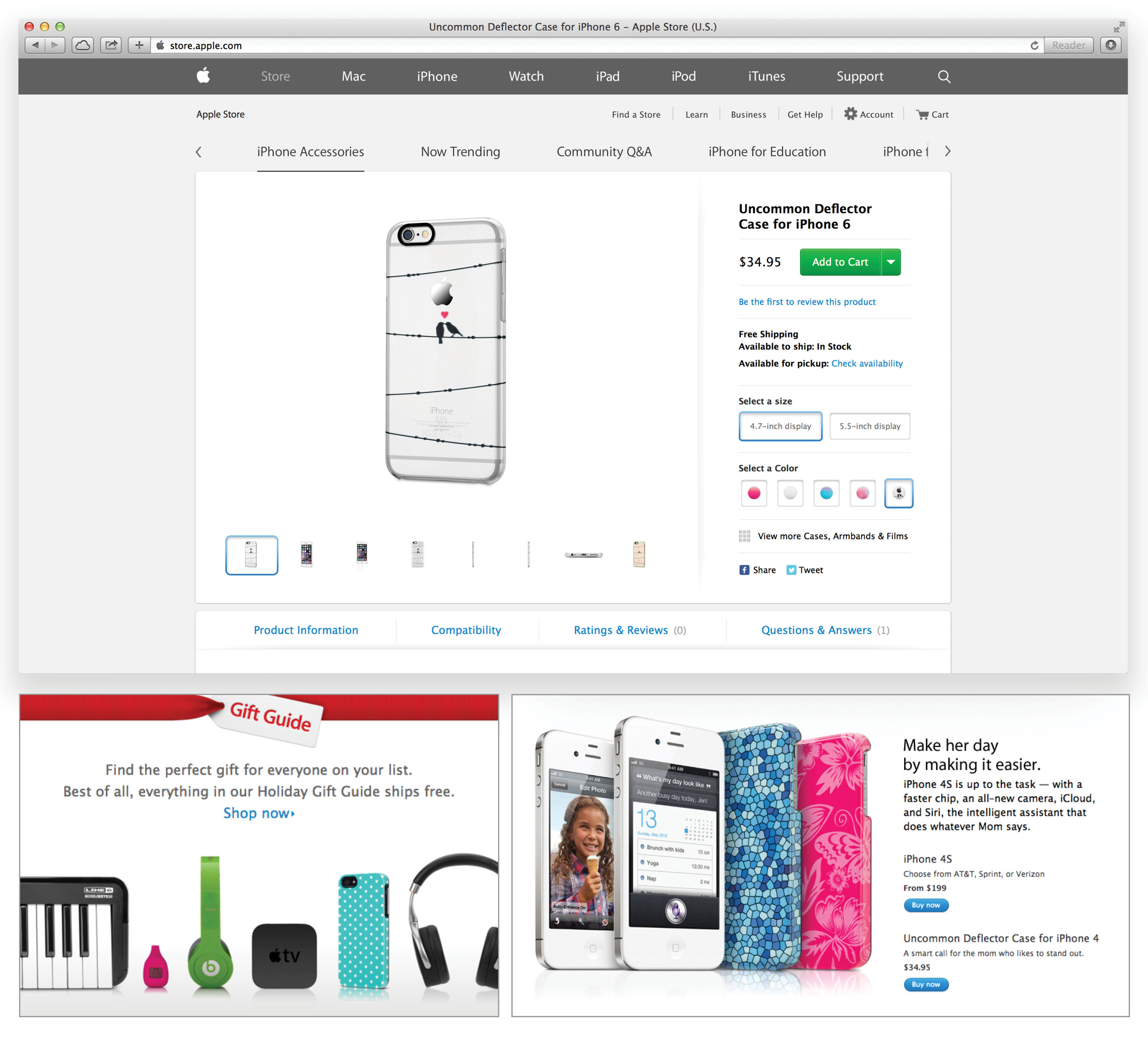 Featured iPhone case designs & holiday marketing graphics on Apple.com