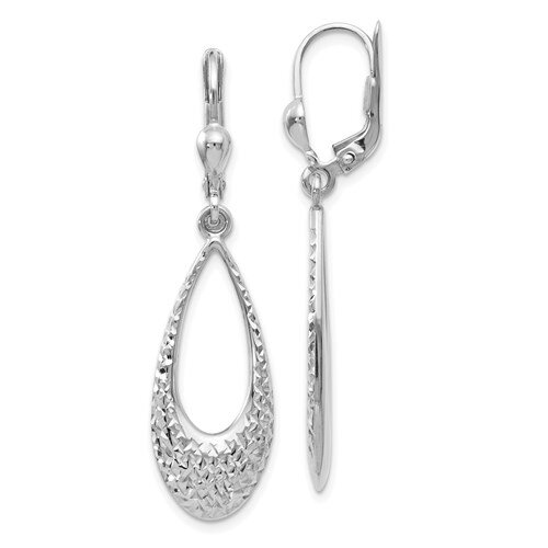 14k White Gold Diamond Cut Dangle Leverback Earrings 14k White Gold Diamond Cut Dangle Leverback Earrings
