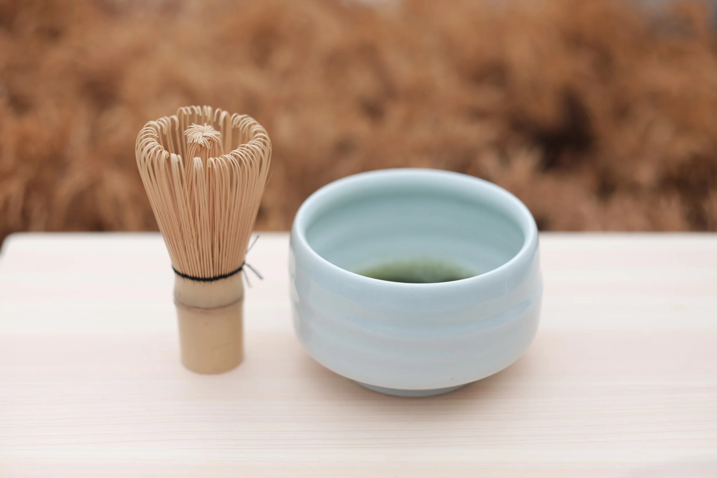 To make matcha you'll need access to hot water, a matcha whisk, matcha bowl and of course matcha!