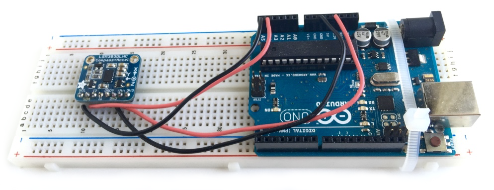 Arduino Uno and LSM303DLHC accelerometer.