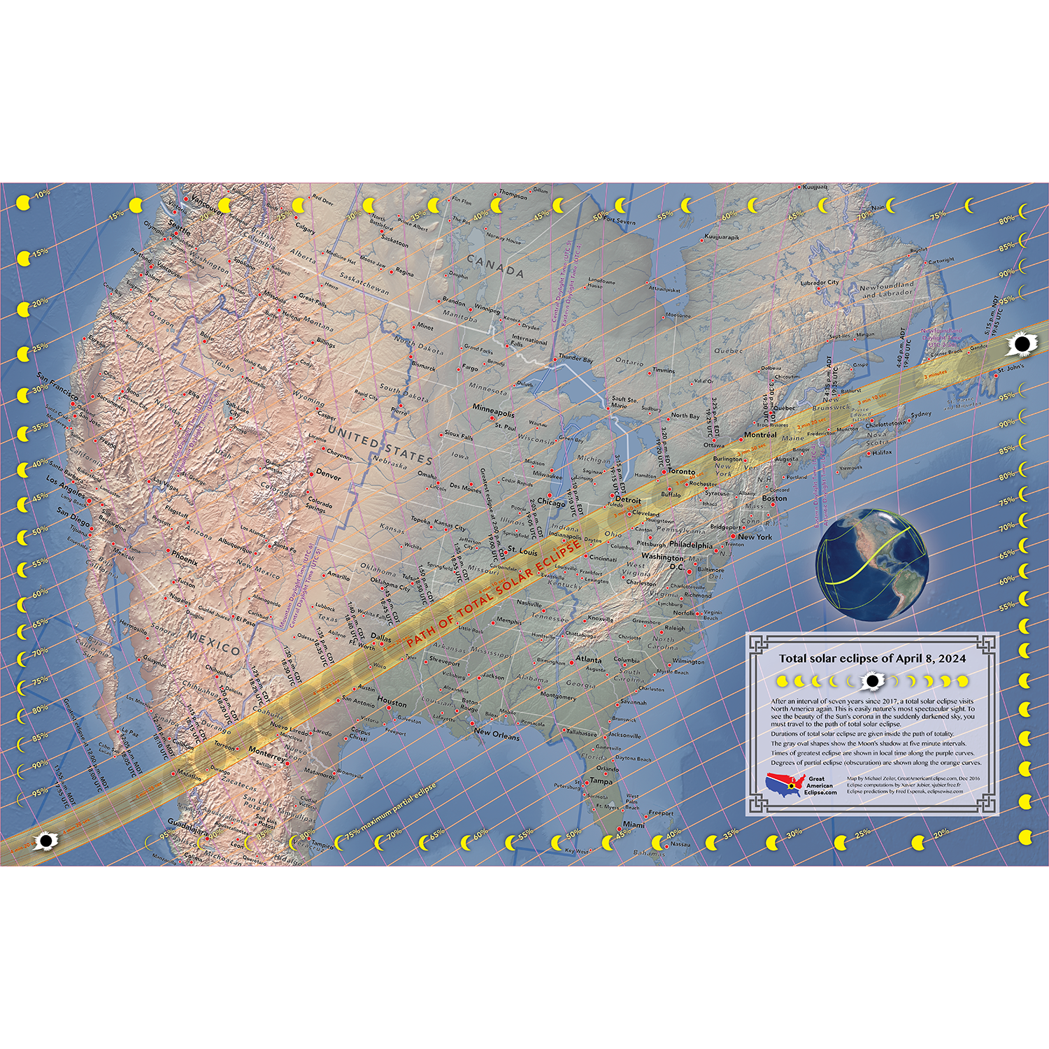 April 8, 2024 Total Solar Eclipse Map in 2 sizes!