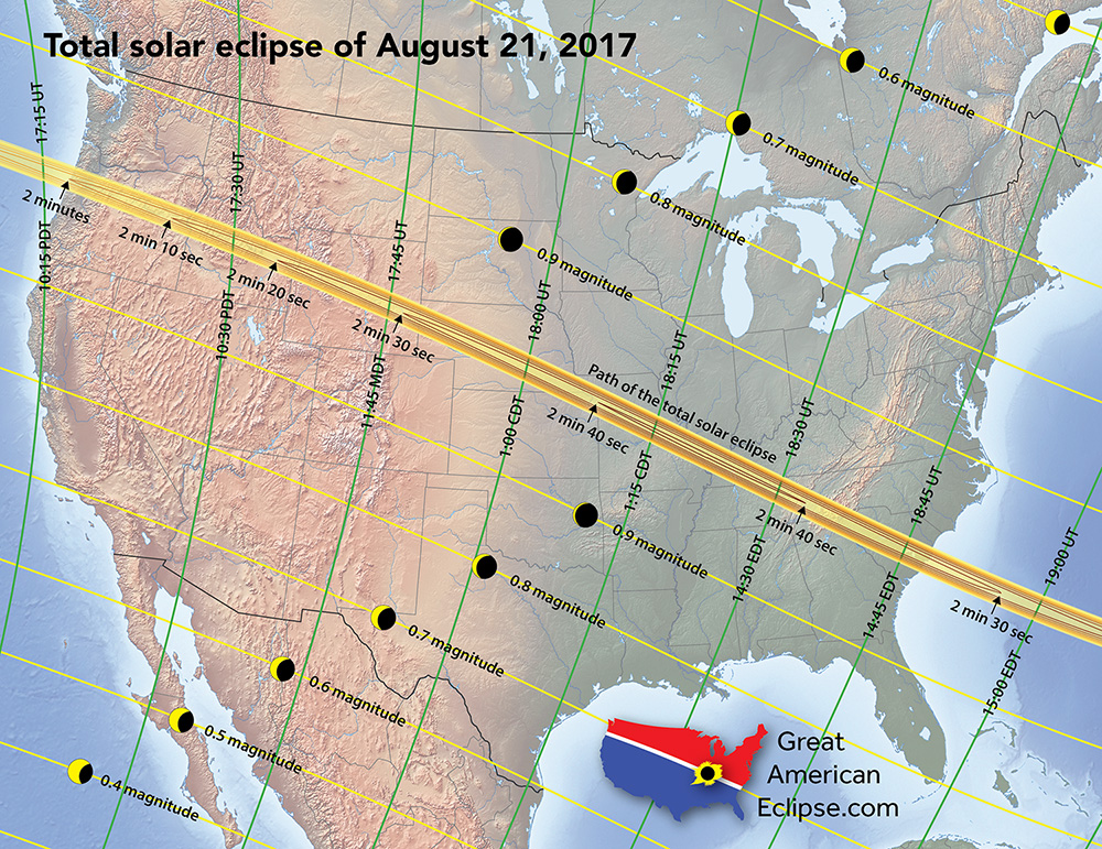 The path of totality across the United States on August 21, 2017 click to enlarge