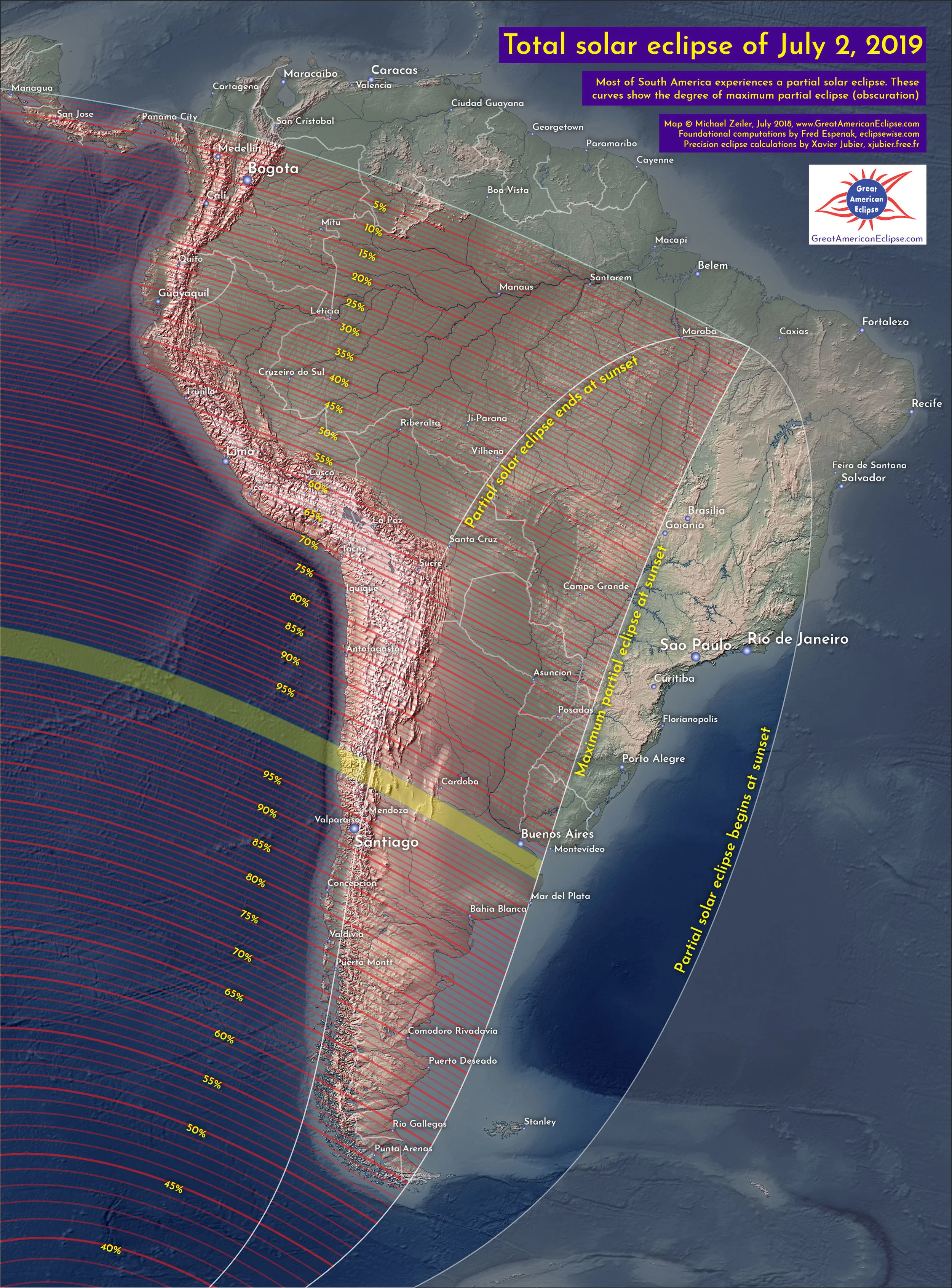Eclipse obscuration across South America.