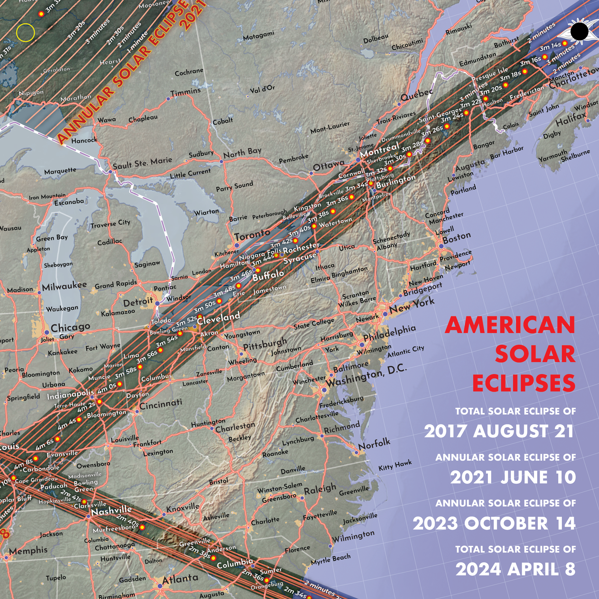 American Solar Eclipses, 2017 to 2024