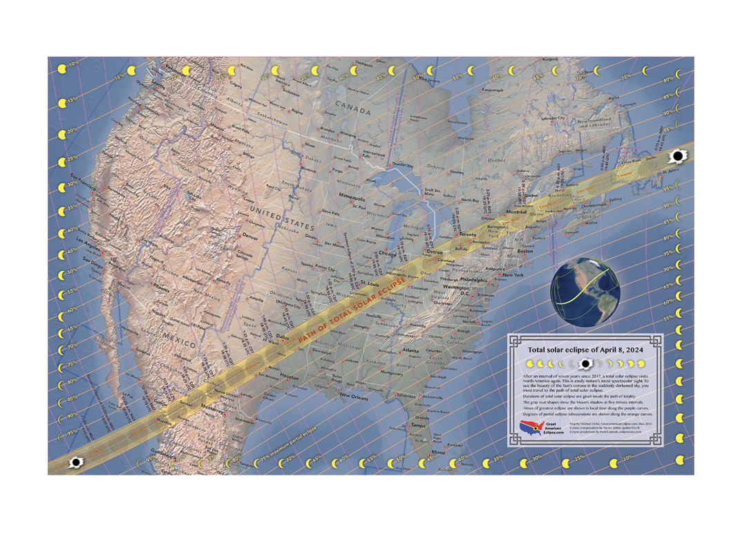 April 8, 2024 Total Solar Eclipse Map in 2 sizes! — Great American Eclipse