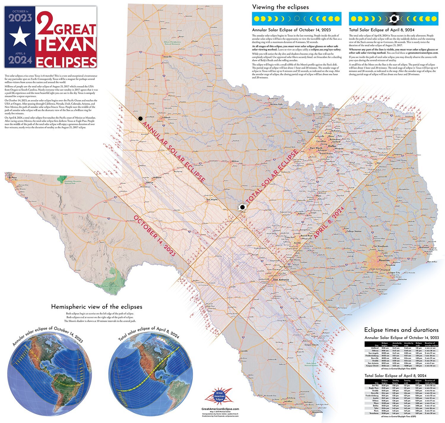 Totality Over Texas Package Map and 5 Viewing Glasses — Great