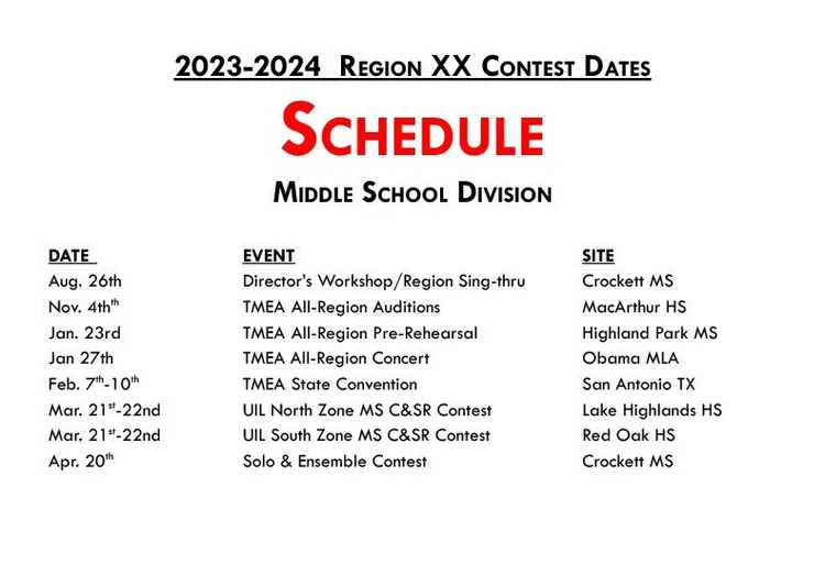 Contest Dates — TMEA Region 20 Vocal Division