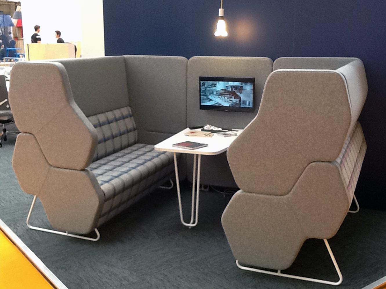  This modular meeting unit by  Nowy Styl Group  looked great and worked really well as a private seating booth. 