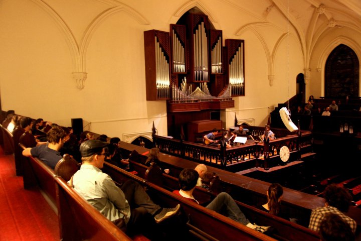 Dither electric guitar quartet at Music at First, September 10, 2010
