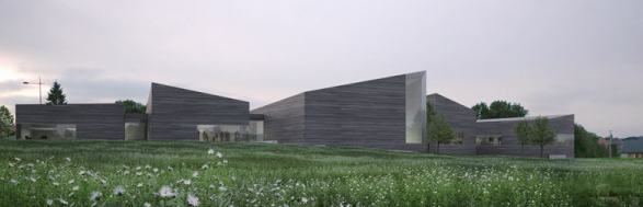 pose de la première pierre musée du verre sars poteries (fr ) en juin 2014