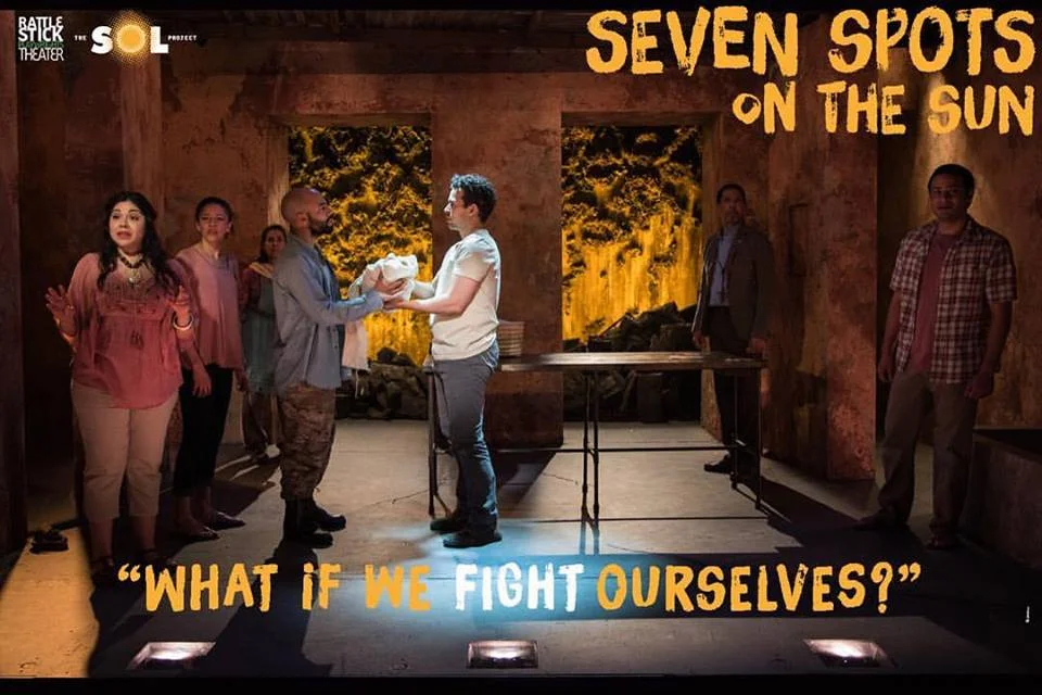 " SEVEN SPOTS ON THE SUN by Martin Zimmerman dramatizes the effects of civil war on a village called San Isidro in an unidentified Latin American country. The setting is allegorical rather than naturalistic: We never learn who is fighting whom, or what either side hopes to accomplish. War is the environment that these characters occupy and, we learn, helplessly perpetuate.