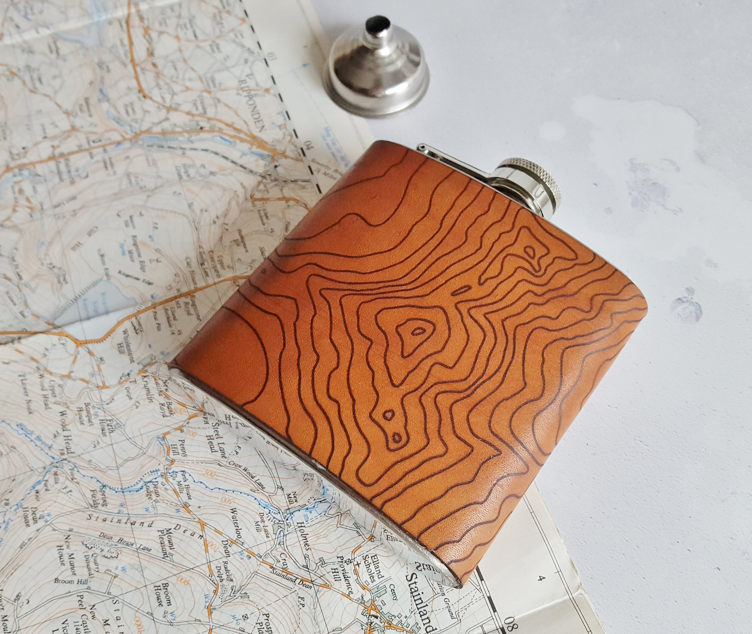 Custom Topographic Leather Hip Flask - From £50 - HÔRD©