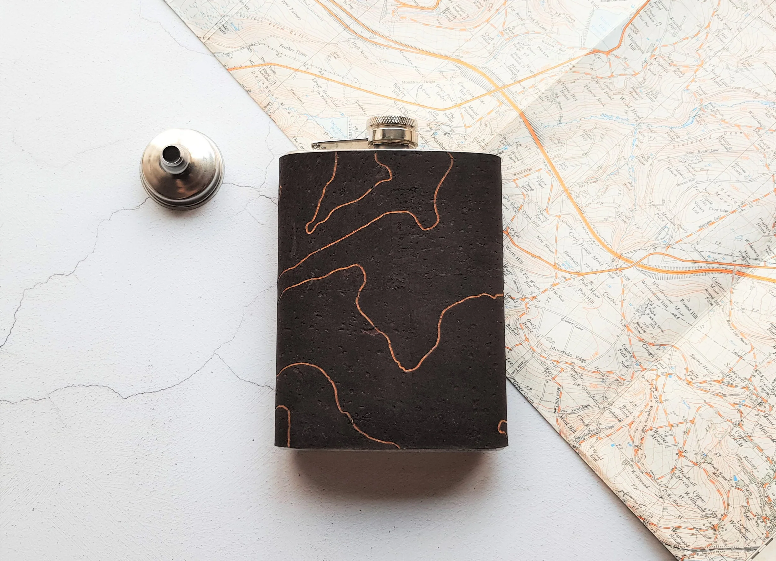 Custom Topography Cork Hip Flask - From £50 - HÔRD©