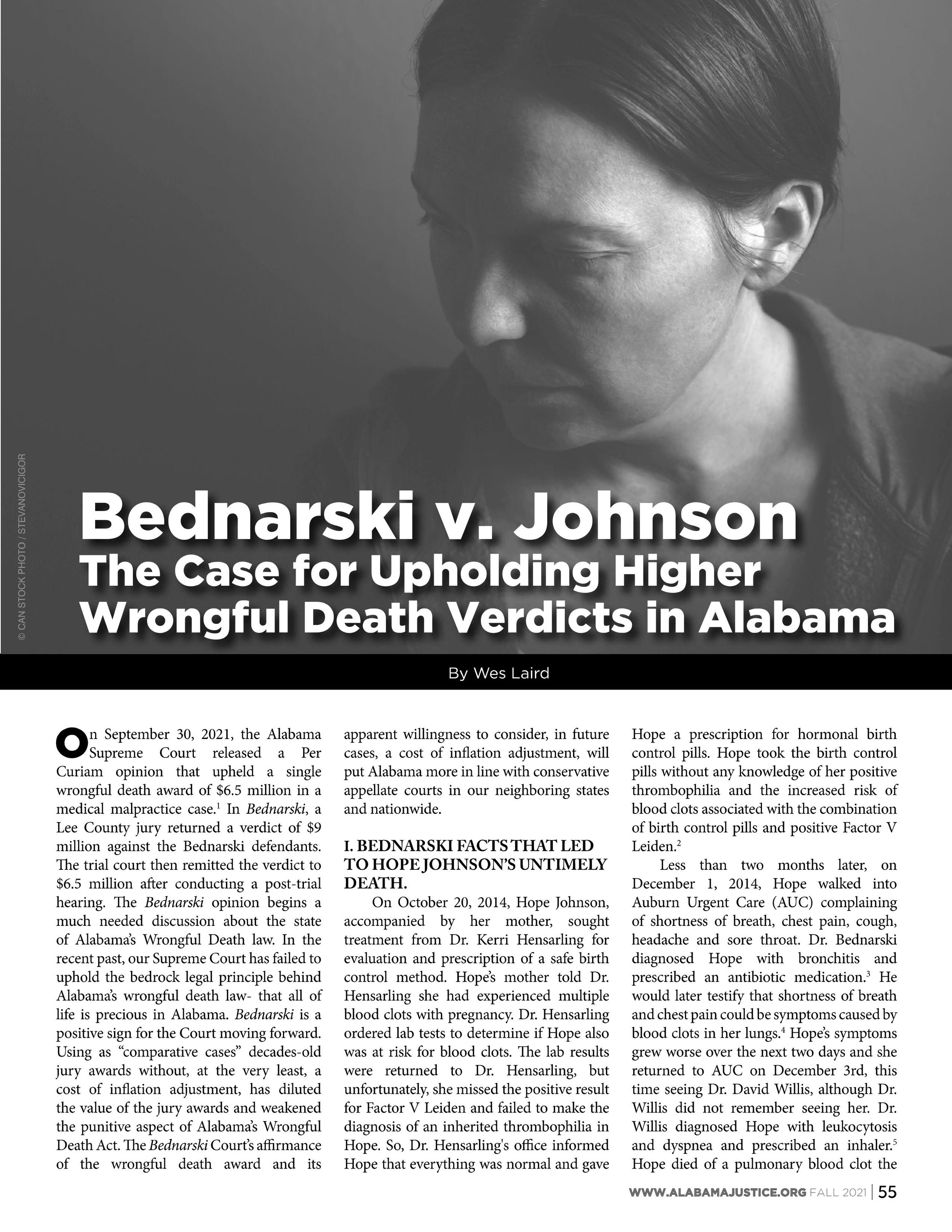 Upholding Higher Wrongful Death Verdicts by Wes Laird, Alabama