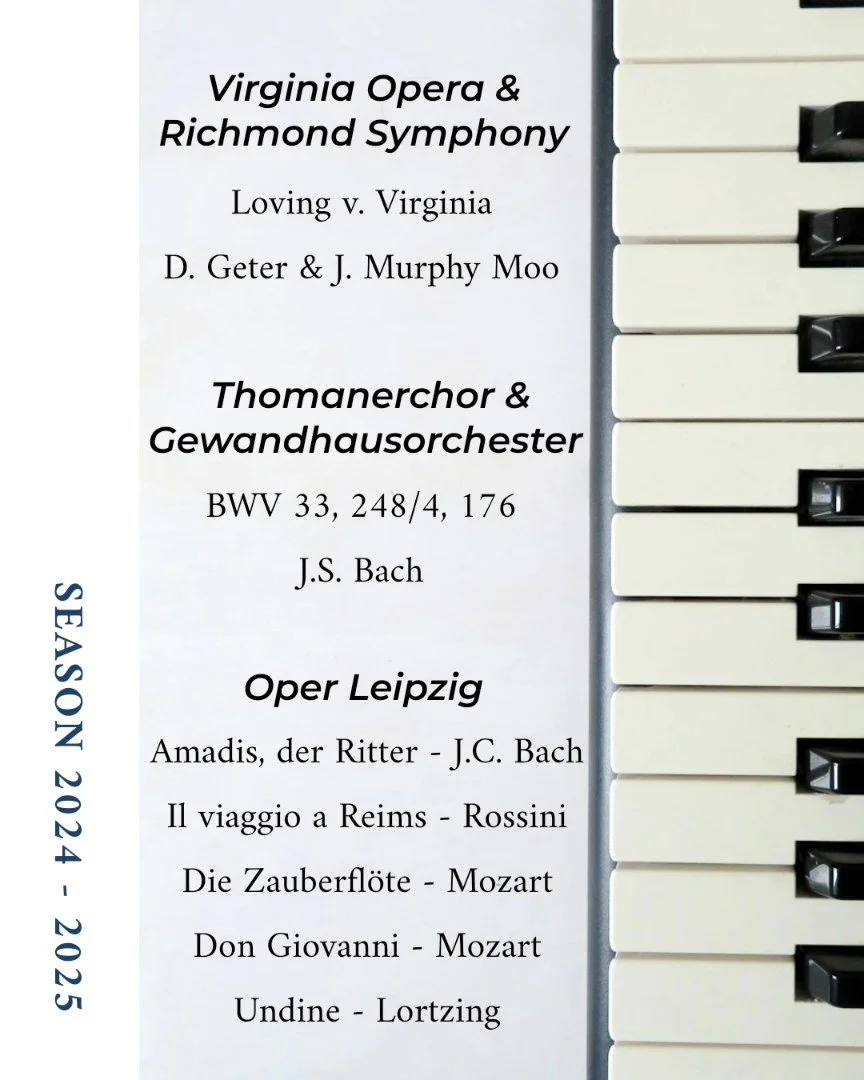 🎶 🎭 I'm looking forward to the start of the 2024/25 season. Some highlights:

Creating the role of Richard Loving in the world premiere of 'Loving v. Virginia' by Damien Geter &amp; Jessica Murphy Moo

Joining the Thomanerchor &amp; Gewandhausorche