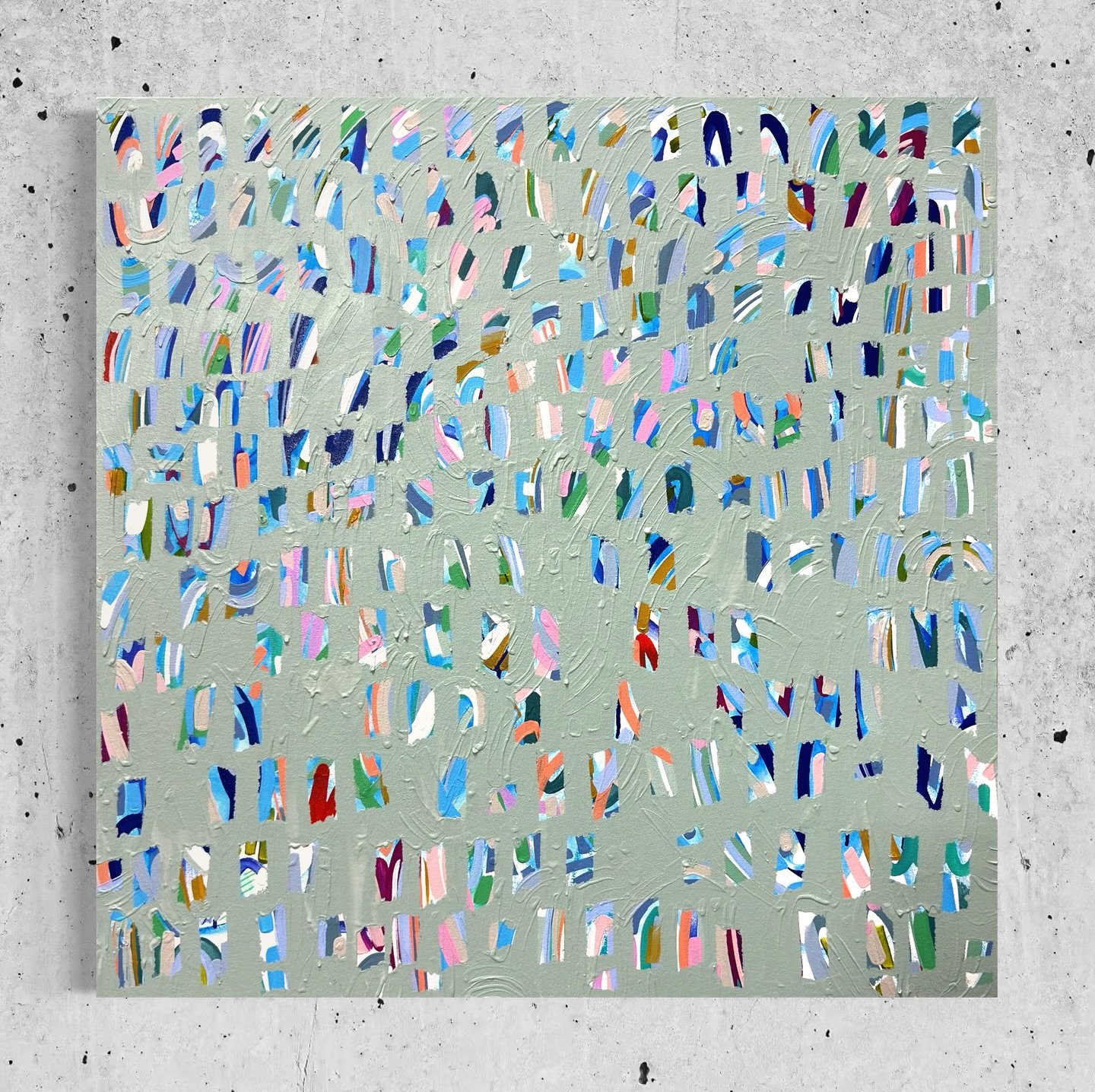 &ldquo;The Ebb and Flow&rdquo; - 32x32x1.5 on canvas - This calming green with the peeks of color is giving me calm summer vibes.