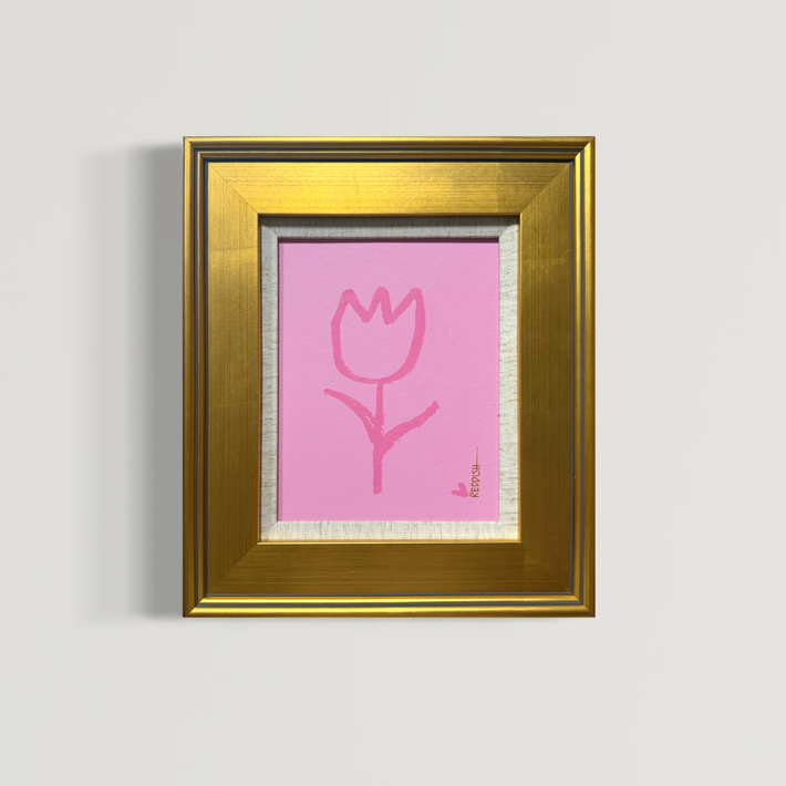 "Simple Flower" - 8x10 framed Original Painting on Canvas Board (Pink)