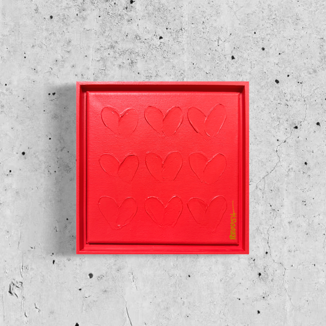 "Reddish" - 8x8 Textured Heart Painting with frame - Red