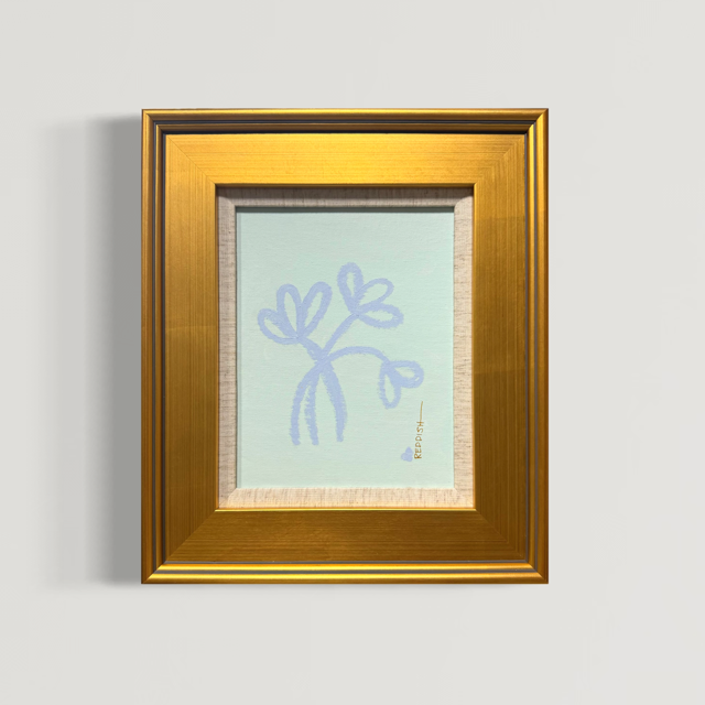 "Simple Flower" - 8x10 framed Original Painting on Canvas Board (Mint with Soft Blue)