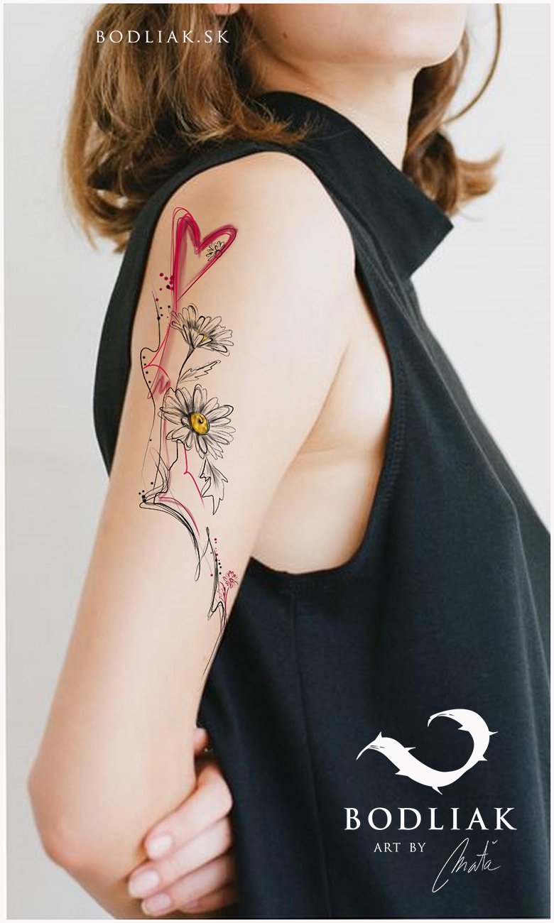  bodliak-bodliaktattoo-volny-motiv-tetovanie-tattoo-colourtattoo-design-mata-kvety-flowers-margaretka-daisy-srdce-heart 