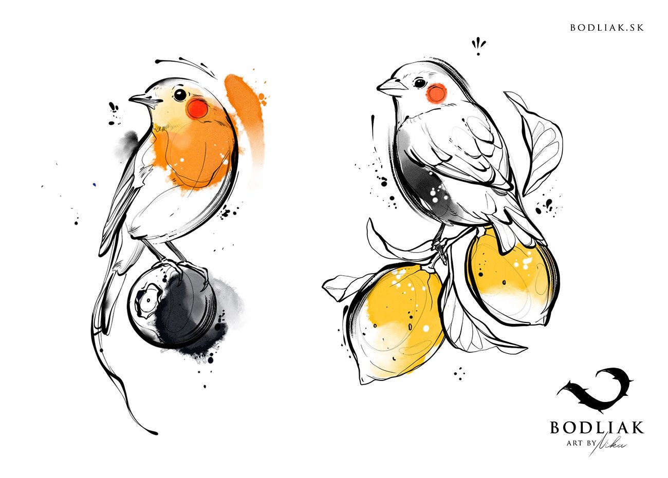  bodliak-bodliaktattoo-motiv-design-freedesign-original-nika-tetovanie-tattoo-colour-colourtattoo-birds-vtaky-lemon-citrom-watercolour-abstract 