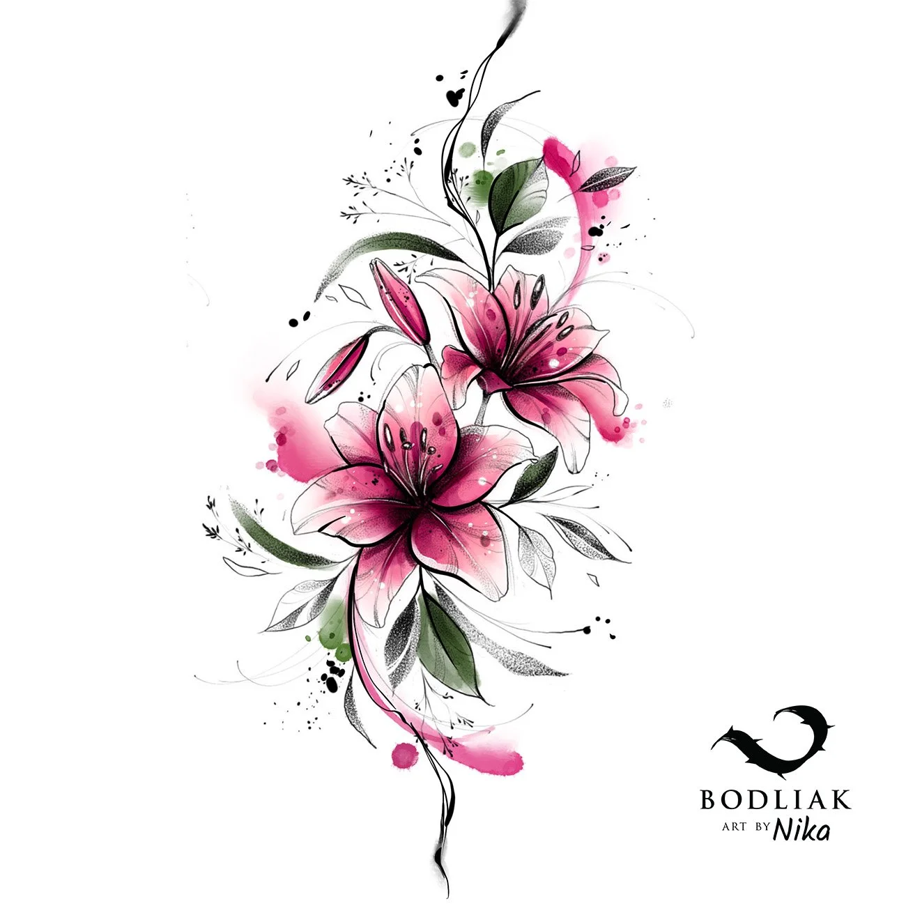 pink_lily_watercolor_floral_tattoo_bouquet_botanical_flowers_elegant_bloom_feminine_floral_design_fine_line_tattoo_watercolor_splashes_modern_botanical_art_Navrh_Nika_Zilina_ColorfulTattoo_Fineline_Illustrative_Tattooidea_242.jpg