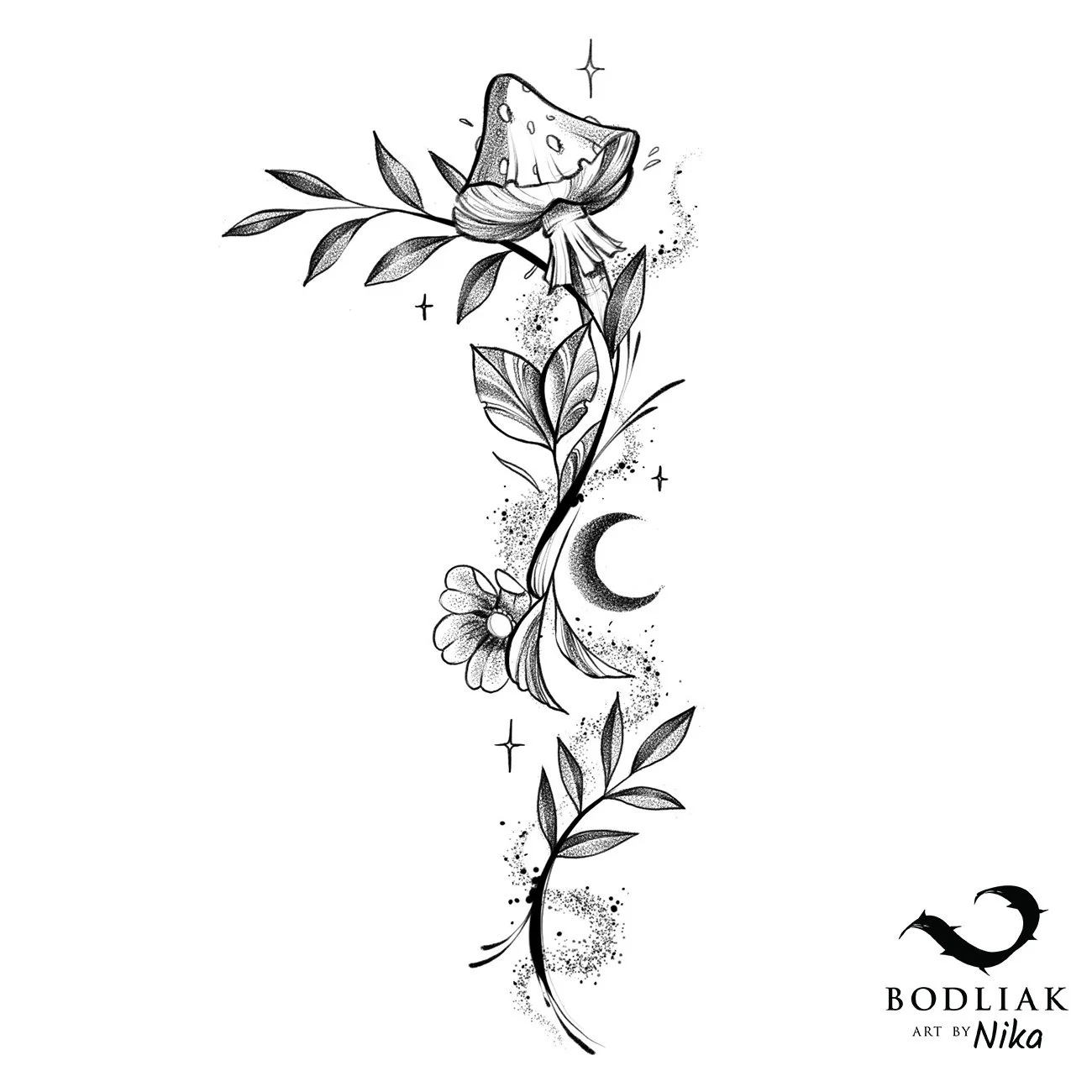 black_and_white_mushroom_botanical_tattoo_flash_dotwork_linework_crescent_moon_leaves_stars_monochrome_design_Navrh_Nika_Zilina_Blackwork_Fineline_Illustrative_Tattooidea_246.jpg