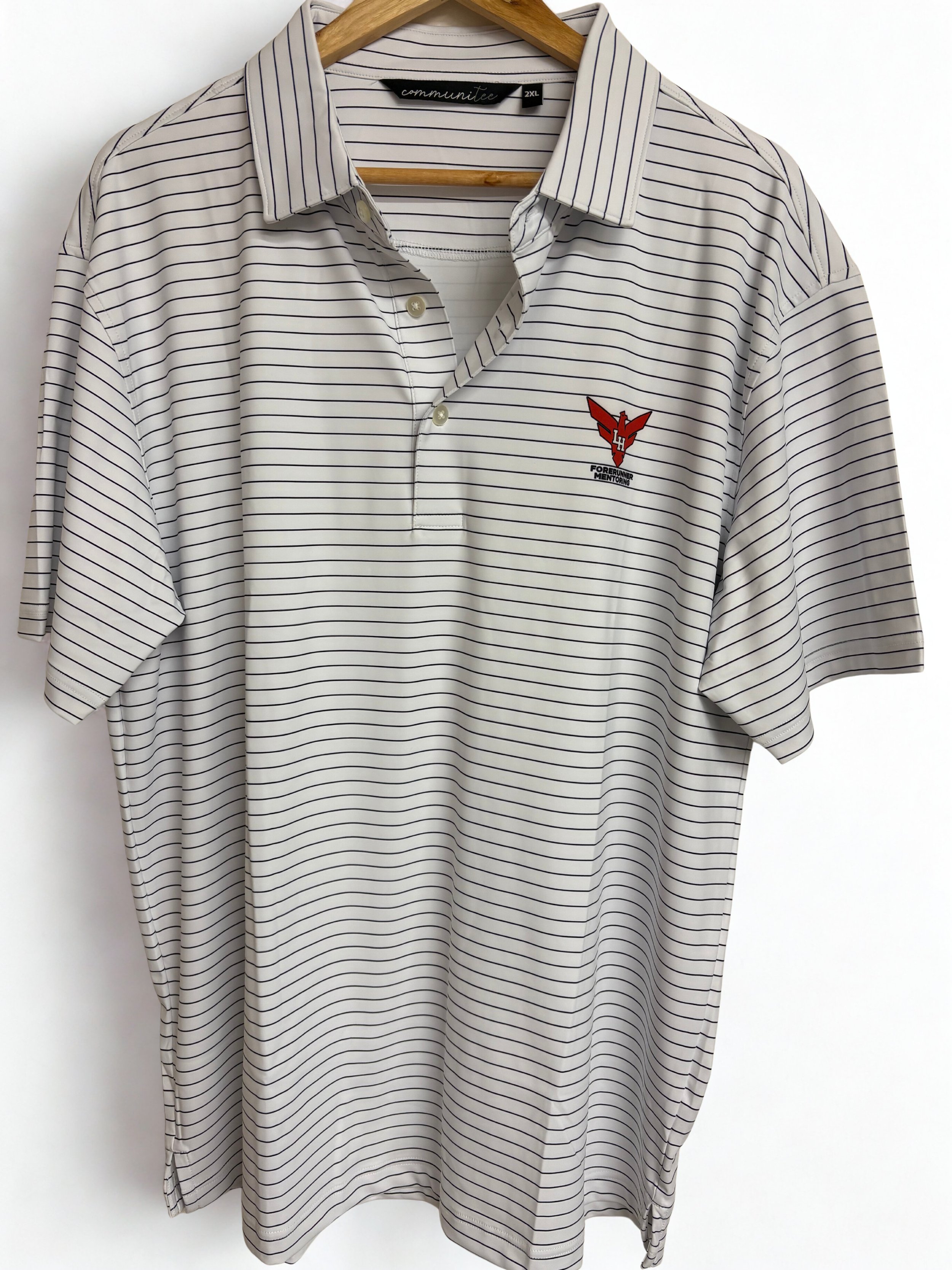 Men's Golf Polo - White w/Black Stripe