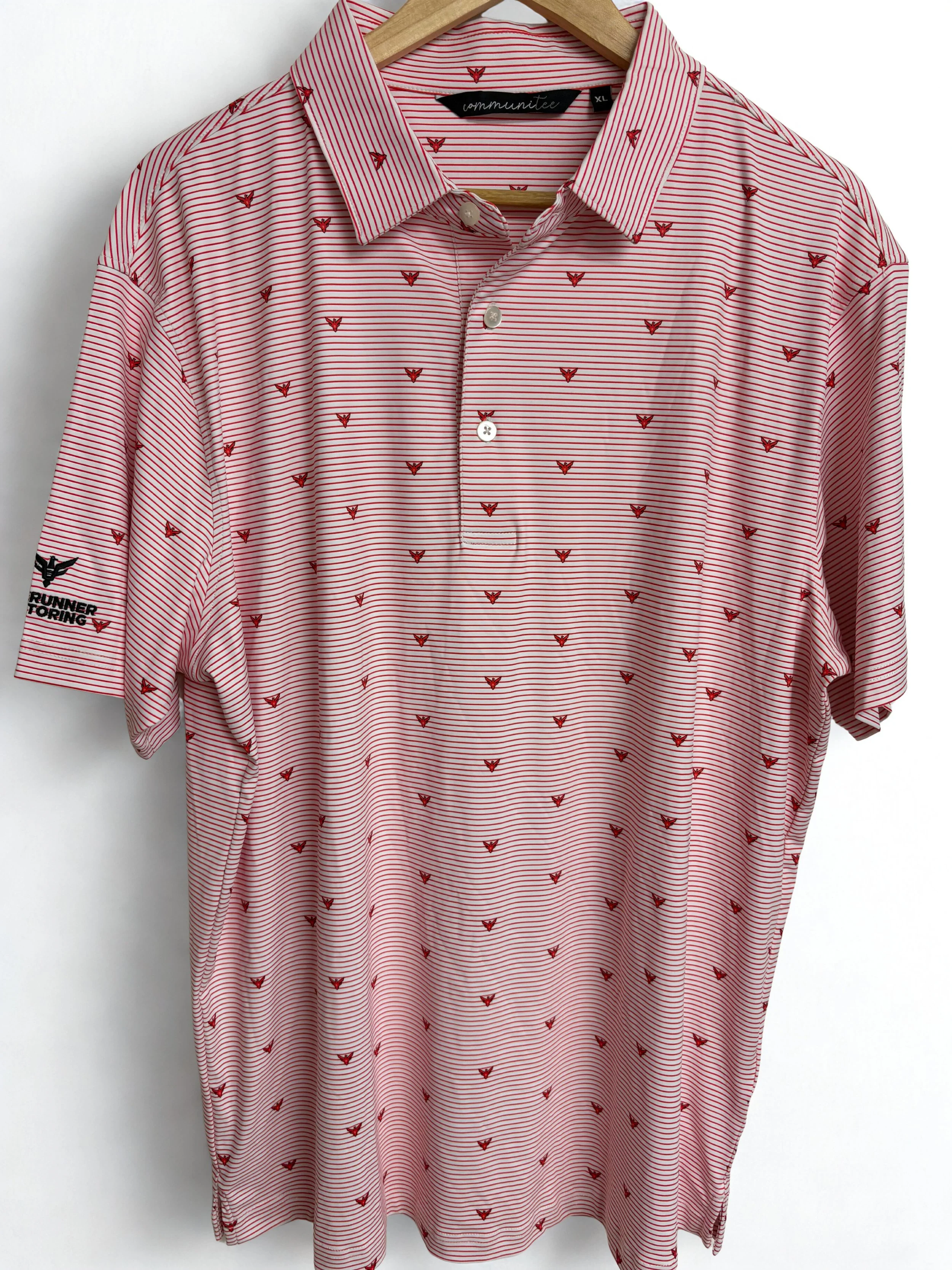 Men's Red & White Striped Golf Polo