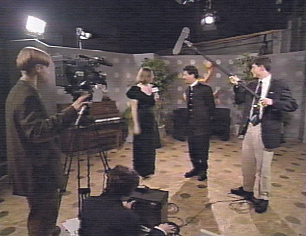 GHS-TV students conduct an interview with Howie Mandel during the Disney & McDonald's teacher awards broadcast.