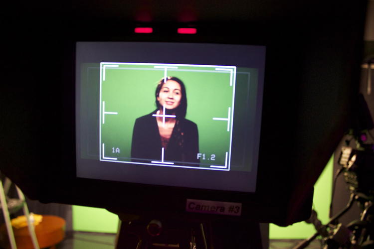  A view of Raneem through the viewfinder.  Election Night 2014  will be her first major on-air role at GHS-TV since joining Production Workshop this school year.&nbsp; 