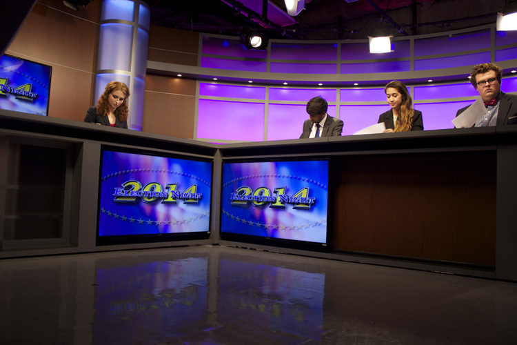 Armstrong and our first round of anchors work quietly just before the start of a new segment.