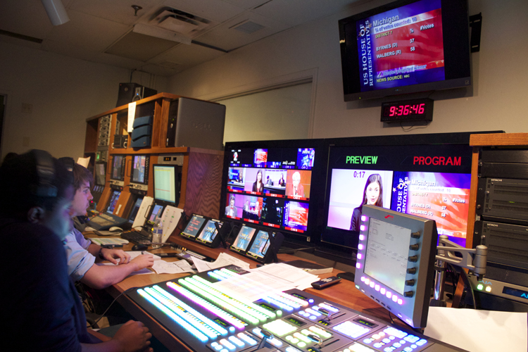 A view of the control room during GHS-TV's live coverage of Election Night 2014 .