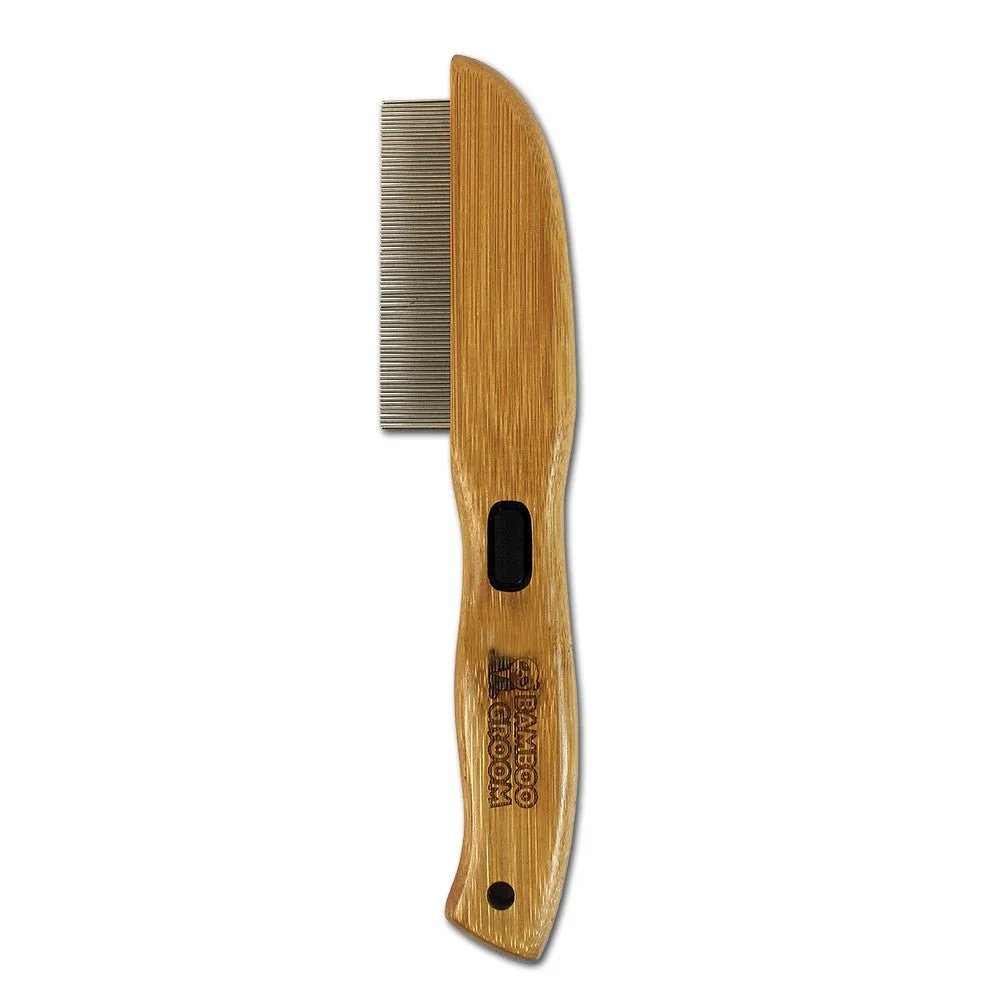 Bamboo Groom Flea Comb with Rotating Pins