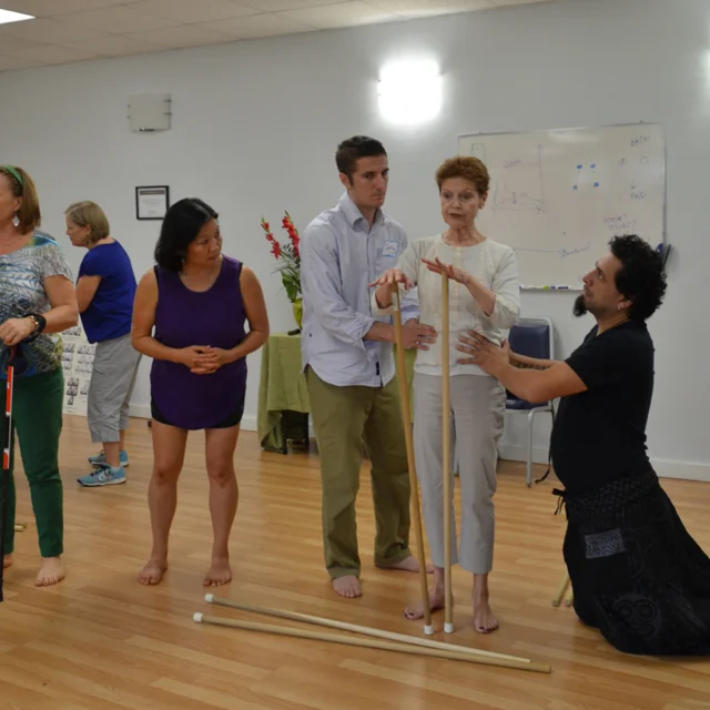Judith Aston demonstrating vertical ab toning with Kathy Araki, Jeff DeGeorgio and Cintain Mauricio Quintana.