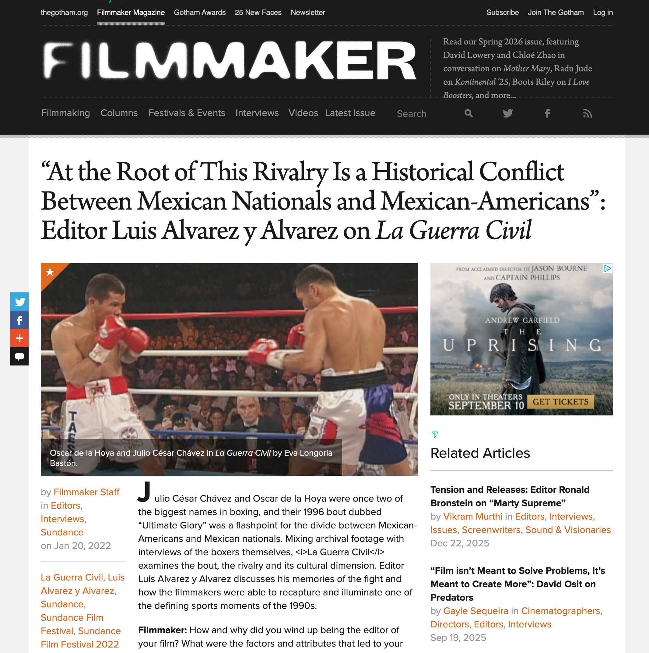 Filmmaker Magazine feature on La Guerra Civil, interview with editor Luis Álvarez y Álvarez