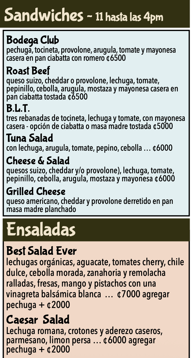 Sandwiches & Ensaladas - Menú Español