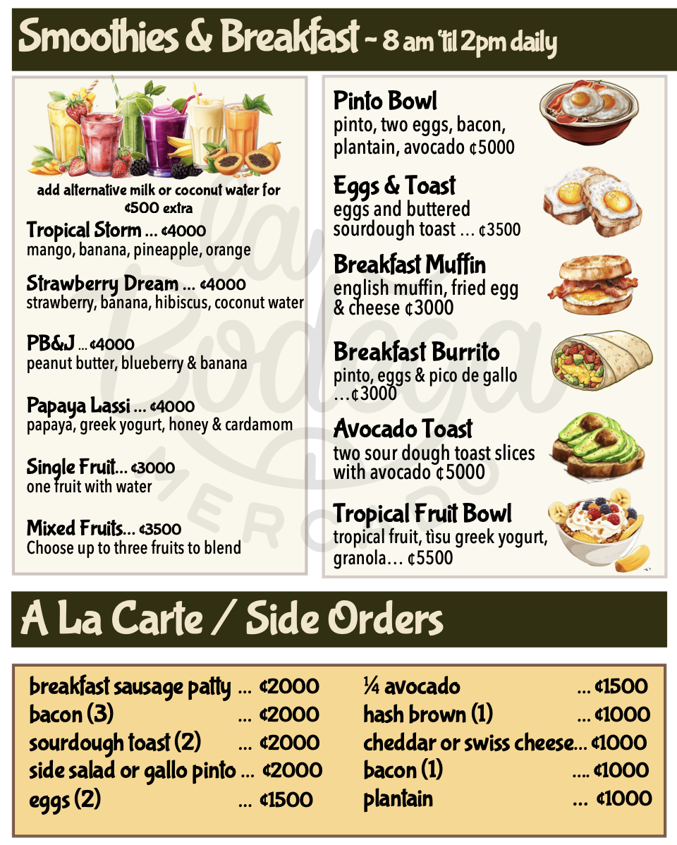 Smoothies & Breakfast - English Menu
