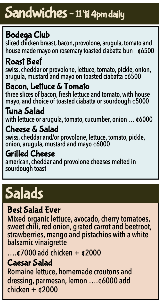 Sandwiches & Salads - English Menu

