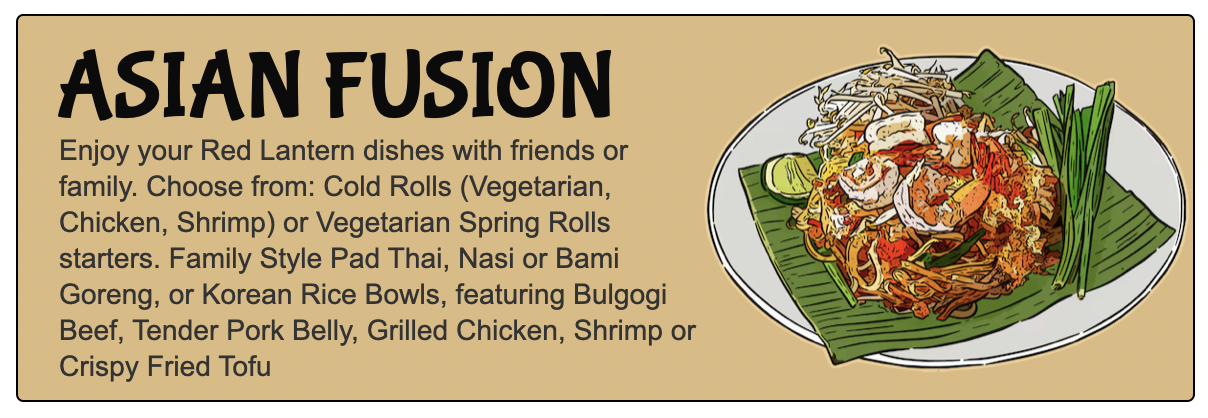 Organize the spread you want featuring our asian fusion menu specials, click for quote and booking info.