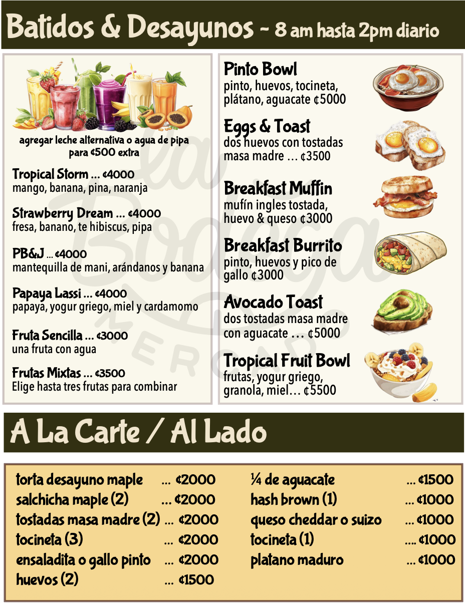 Batidos & Desayunos - Menú Español